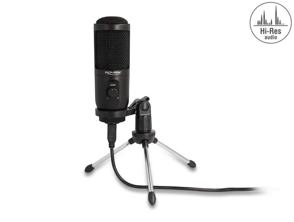 Microfon USB Condenser Delock 24 Bit/192 kHz cu Stand