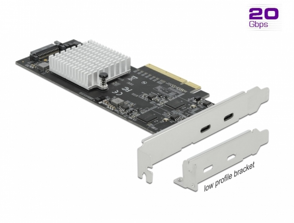 Placă PCI-E Delock USB 3.2 20Gbps, 2x Port-C