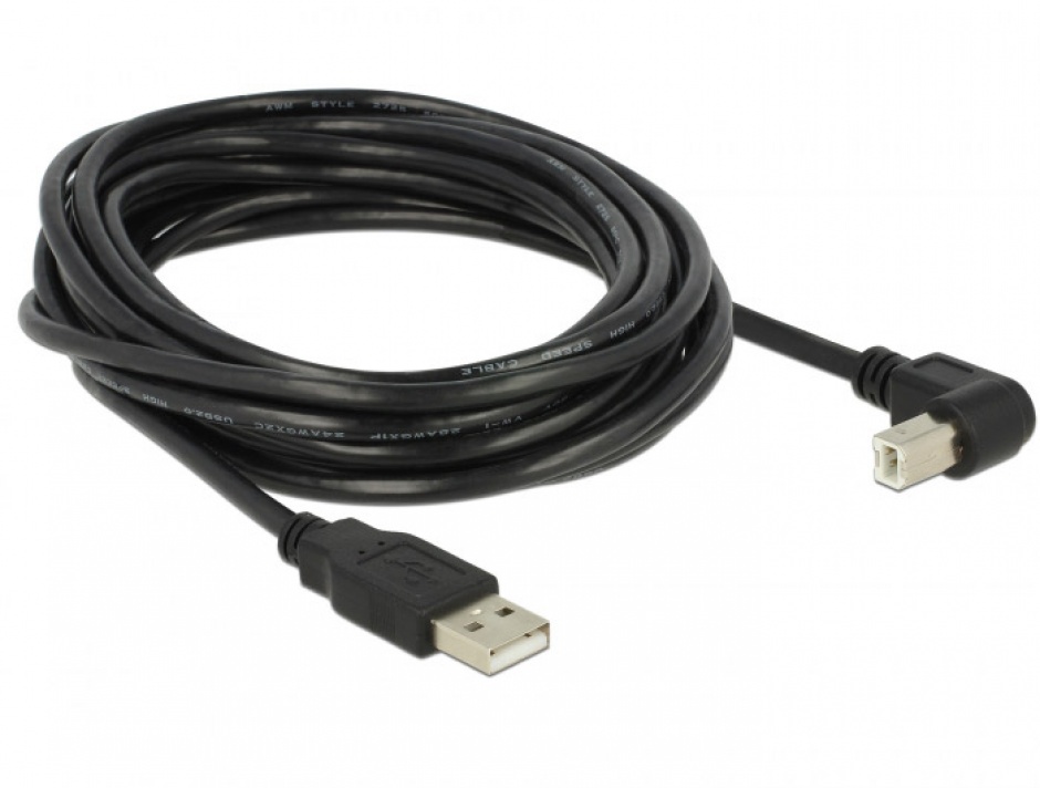 Cablu USB 2.0 Delock 5m, Conector 90°