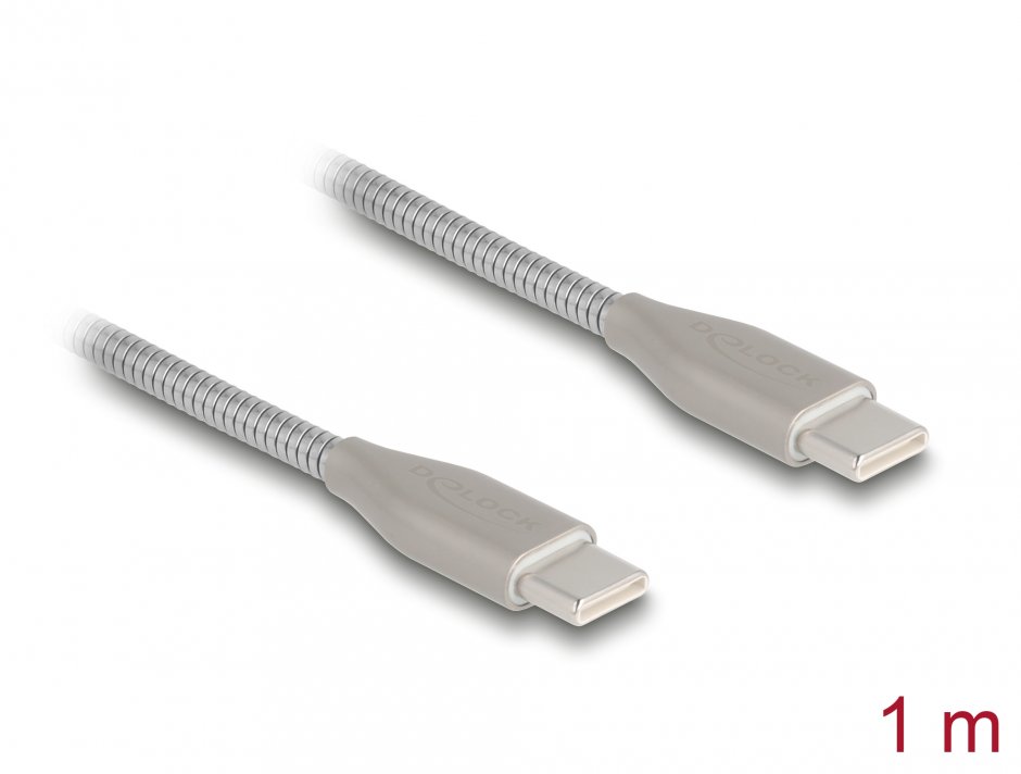 Cablu USB-C Delock 60W Metalic, 1m