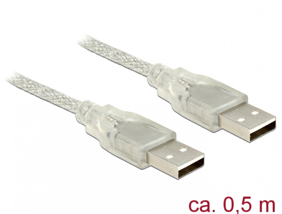 Cablu USB 2.0 A-A 0.5m Transparent Delock
