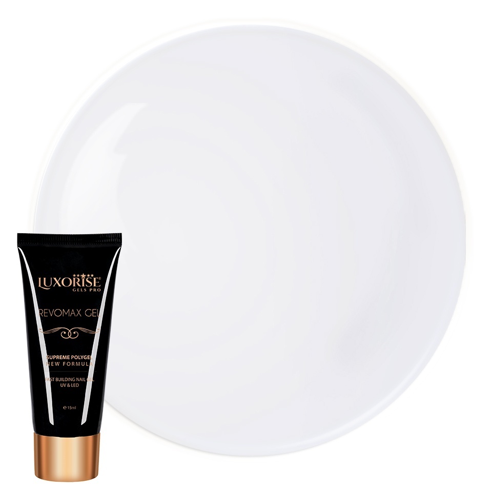 Polygel Luxorise Pure White, 15ml - Modelare Ușoară