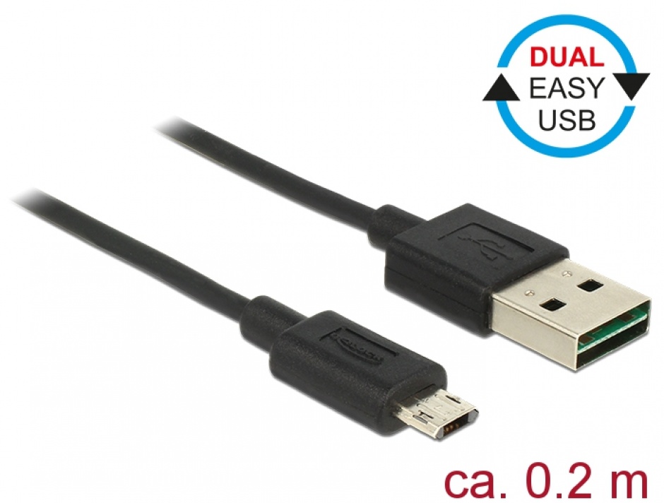 Cablu EASY-USB 2.0 A-Micro-B 0.2m Negru Delock