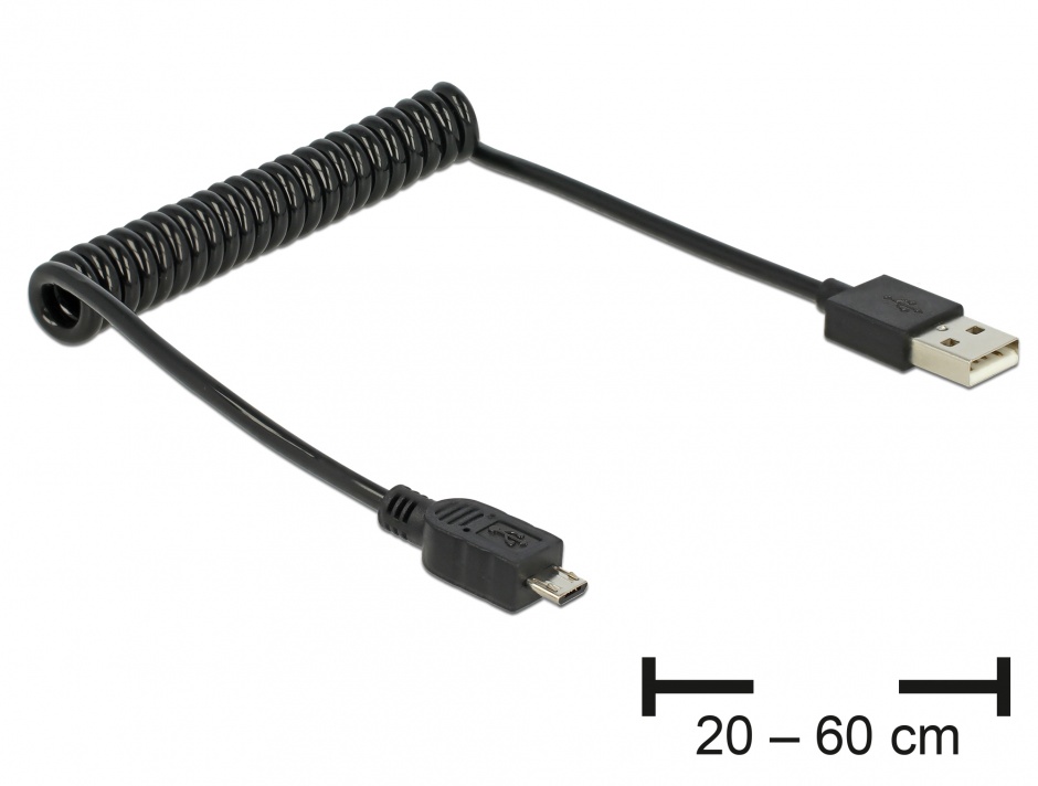 Cablu USB 2.0 micro USB Delock spiralat 60cm