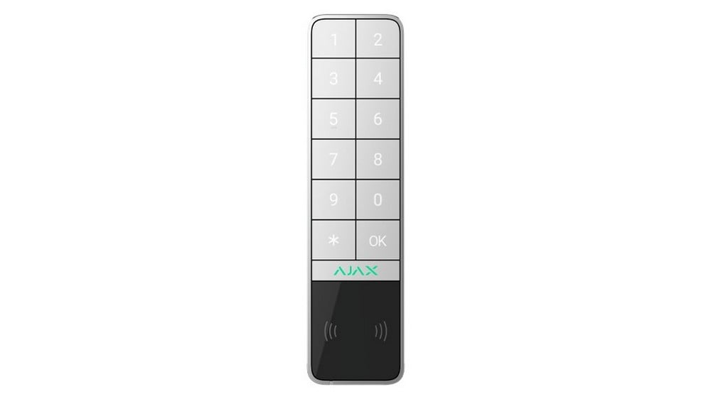 Tastatura exterior Ajax Jeweller KeyPadOutdoor(W)-99967, wireless, cod, card, Tag, Bluetooth, IP66, IK08, 2x baterii CR123A incluse, alba