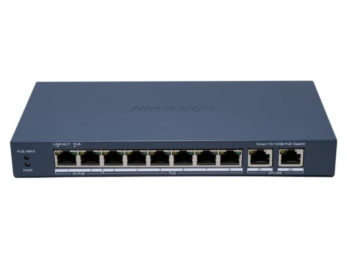 Switch PoE Smart Hikvision 8xPoE + 2 Uplink, 110W, 6kV