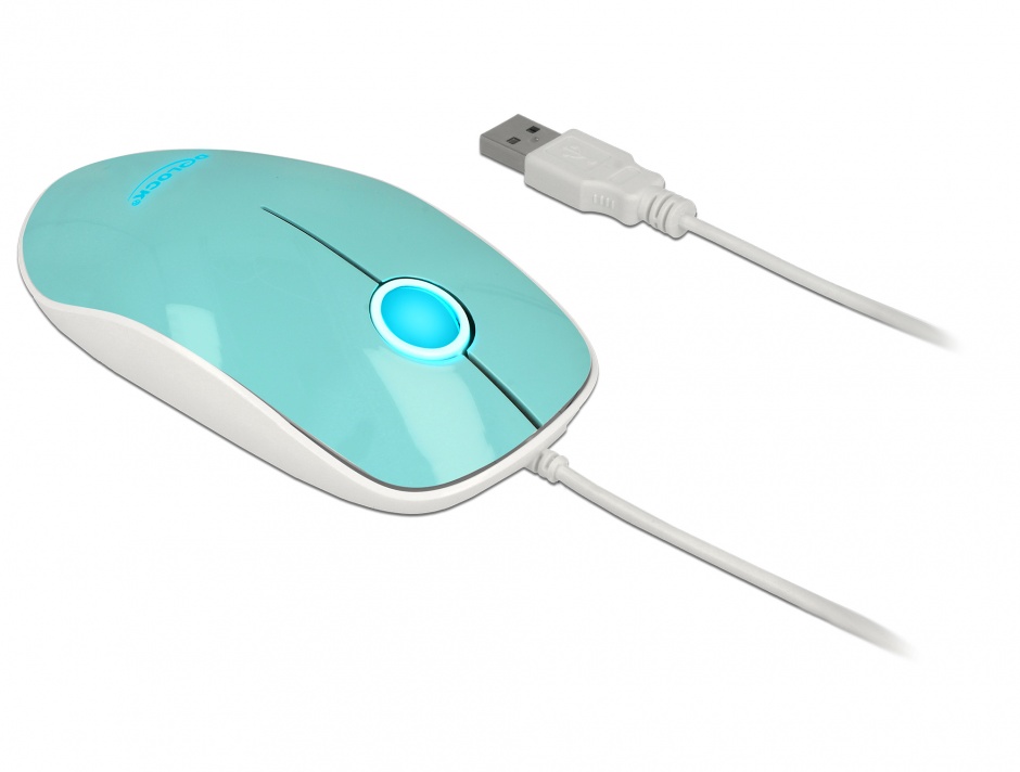 Mouse USB Delock 3 Butoane, LED Turcoaz
