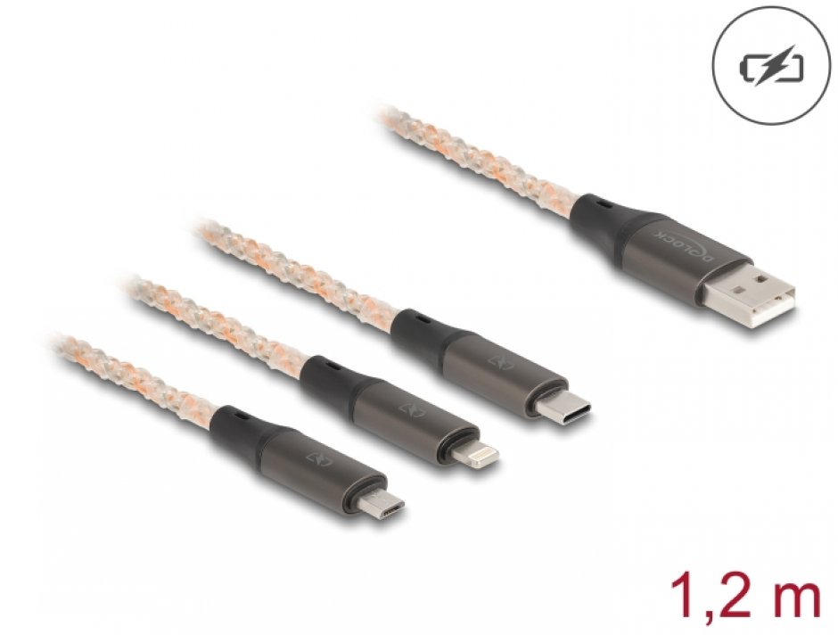 Cablu Incarcare 3-in-1 Delock RGB, 1.2m