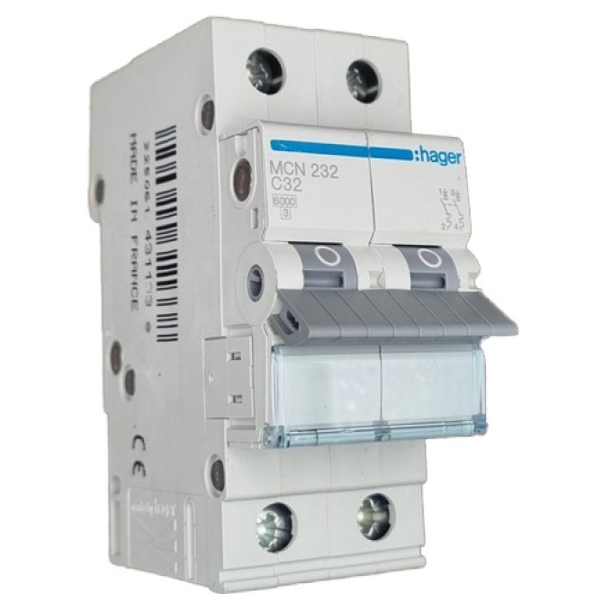 Siguranta Hager MCN232, 2P 32A, 6kA, Curba C