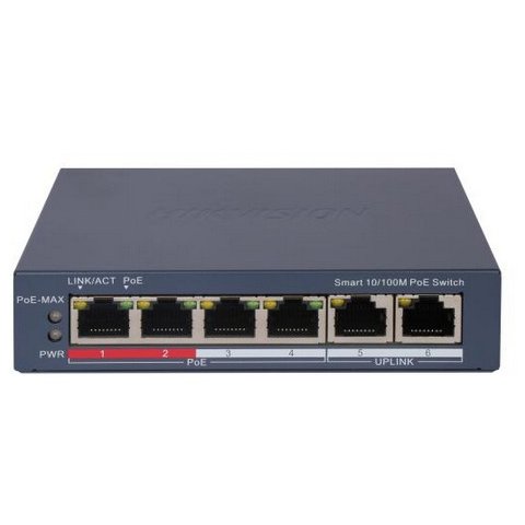 Switch PoE Hikvision DS-3E1106P-EI, 4 porturi, 60W