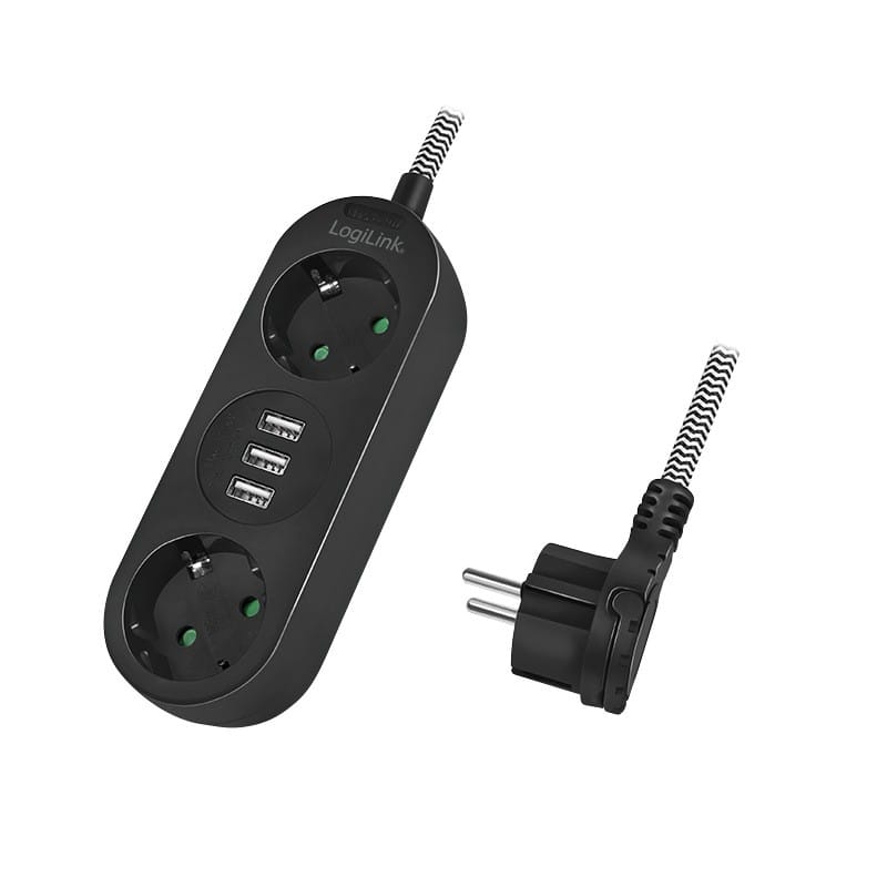 Prelungitor Logilink LPS262U 2 Prize Schuko 3 USB Negru - imagine 2