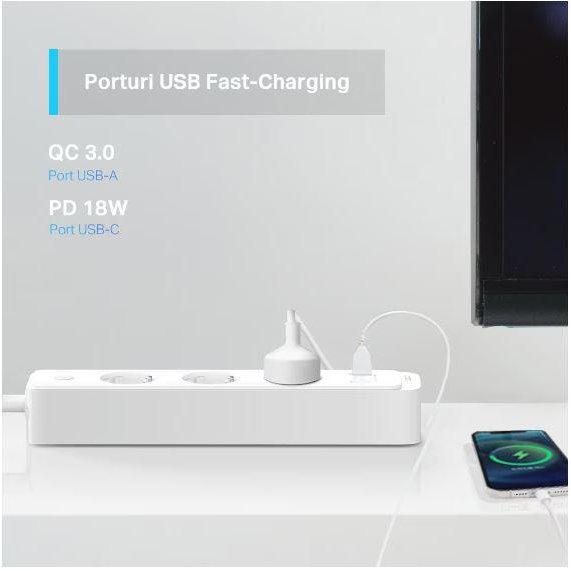 Priză Smart Wi-Fi TP-Link Tapo P300, Control Smartphone
