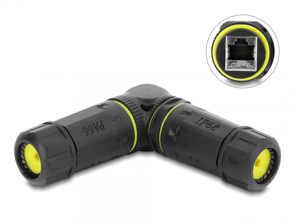 Cupla RJ45 Cat.6 ecranata waterproof IP68 unghi 90 grade M-M, Delock 87261