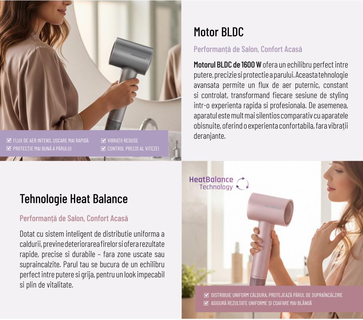 Uscător de Păr Heinner BLDC 1600W cu Ionizare și Heat Balance - imagine 7
