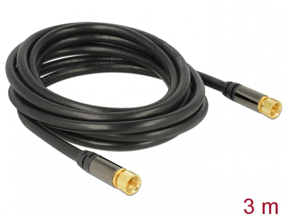 Cablu Antena Delock 3m F Plug RG-6 Quad Shield