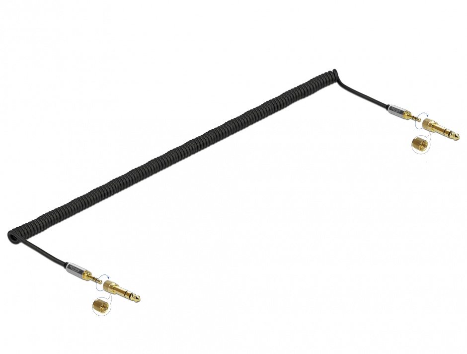Cablu Spiralat Audio Delock 3.5mm + 6.35mm, 5m