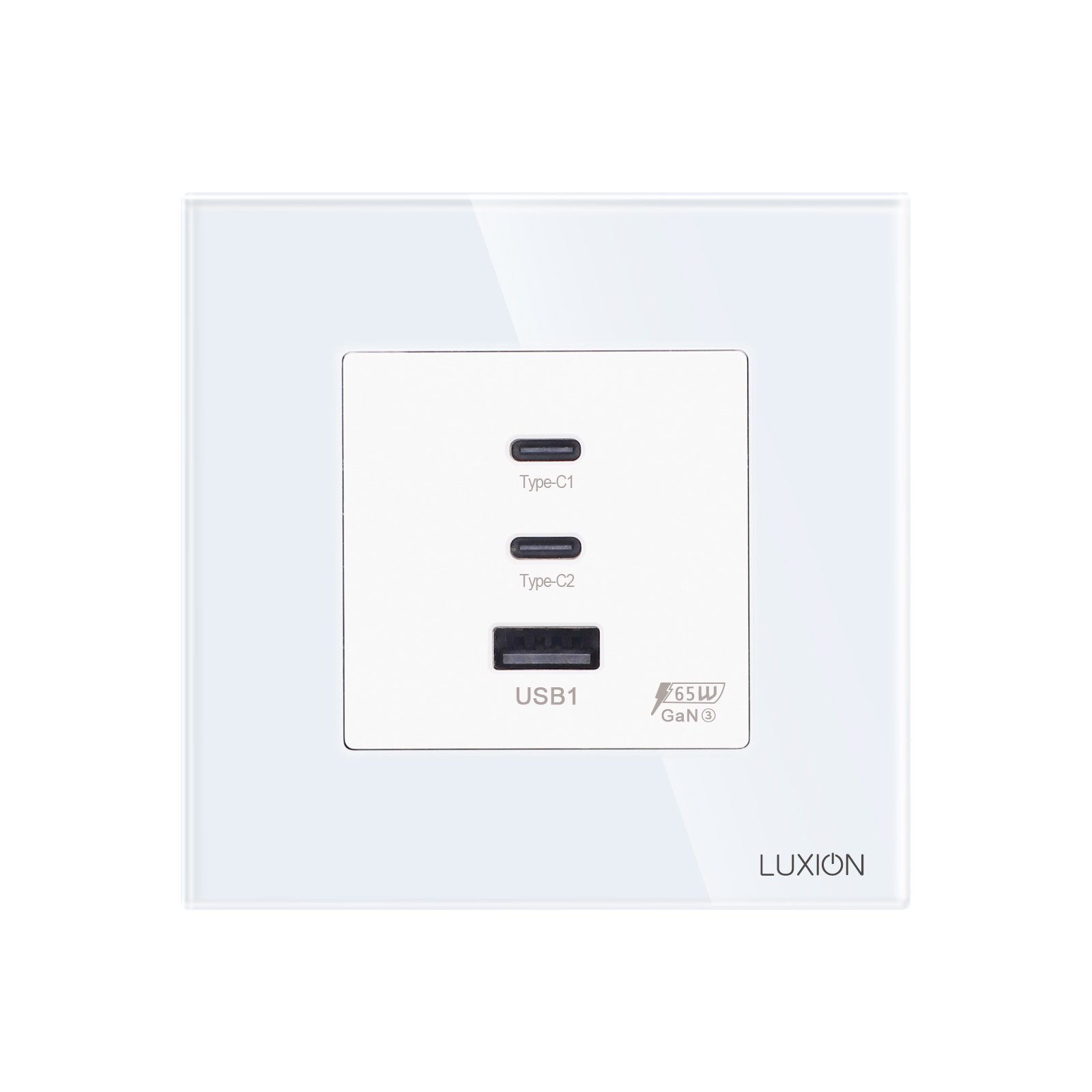 Priza Fast Charge 65W USB-A + 2 x USB-C Luxion, rama sticla