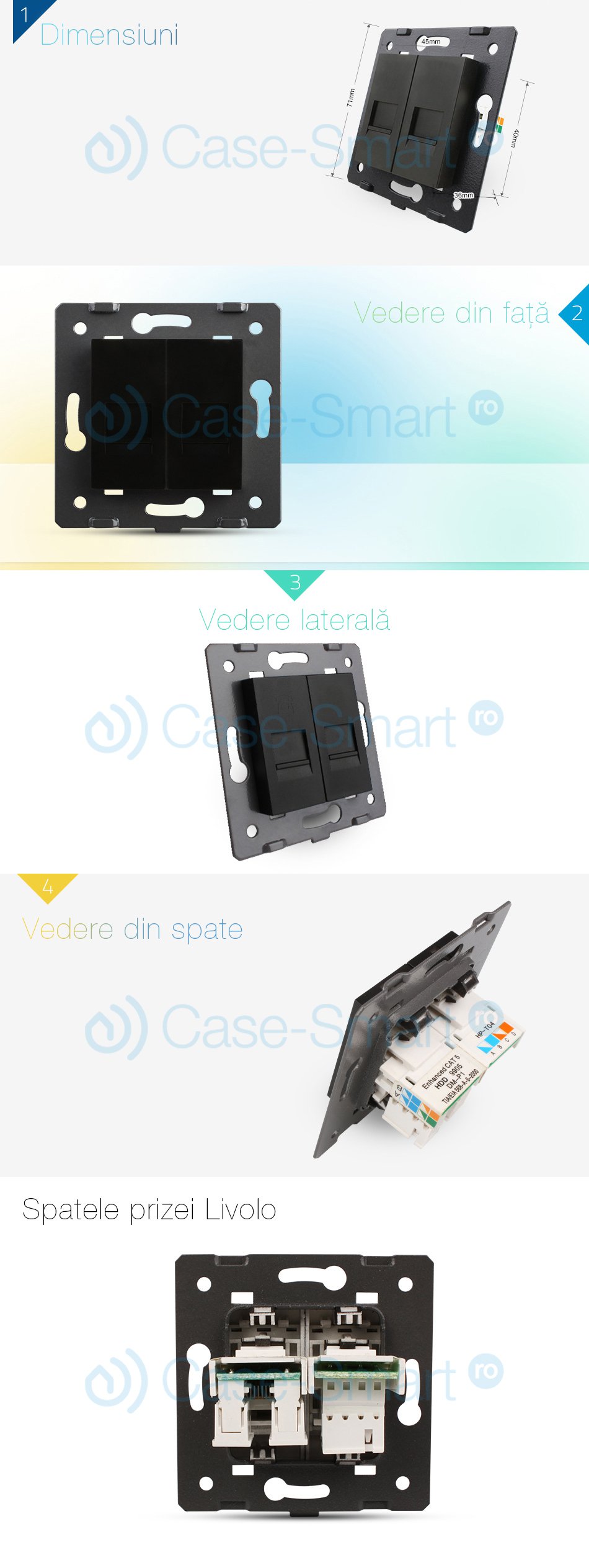 Priza Dublă Telefon + Internet Livolo, Cat6 - imagine 6