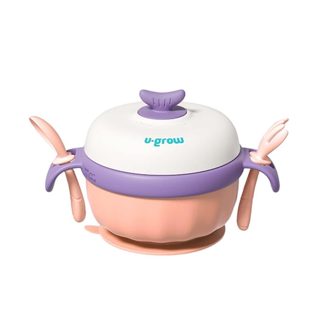 Bol Termic Bebe U-Grow Mov cu Lingurita si Furculita