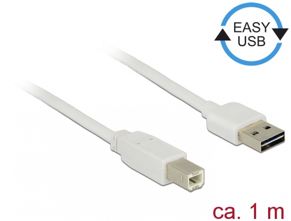 Cablu USB 2.0 Reversibil 1m Alb Delock