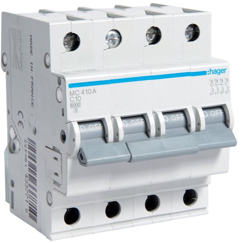 Siguranță Hager MC410A, 4P 10A, 6kA