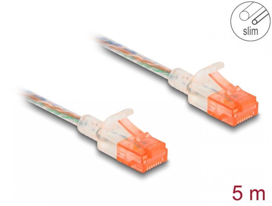 Cablu Delock RJ45 Cat.6A Slim 5m Transparent