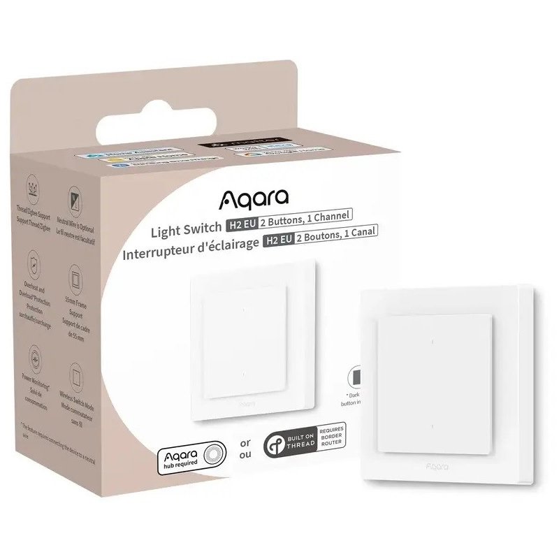 Întrerupător Smart Aqara H2 EU, 2 Butoane, Zigbee & Thread
