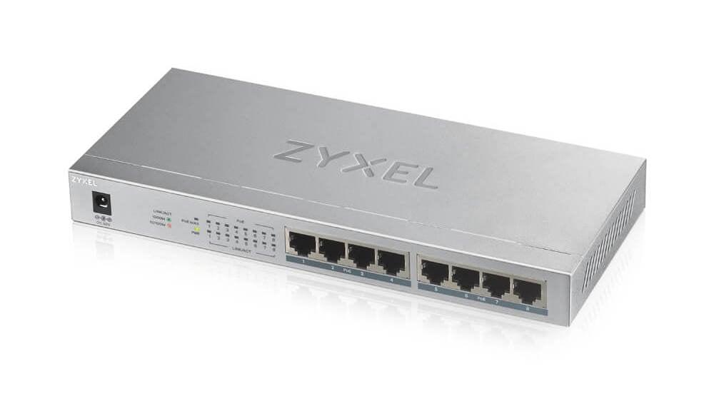 Switch PoE Zyxel GS1008HP-EU0101F, 8 porturi, viteza pana la 2000Mbps, putere totala 60W, fara management si ventilator