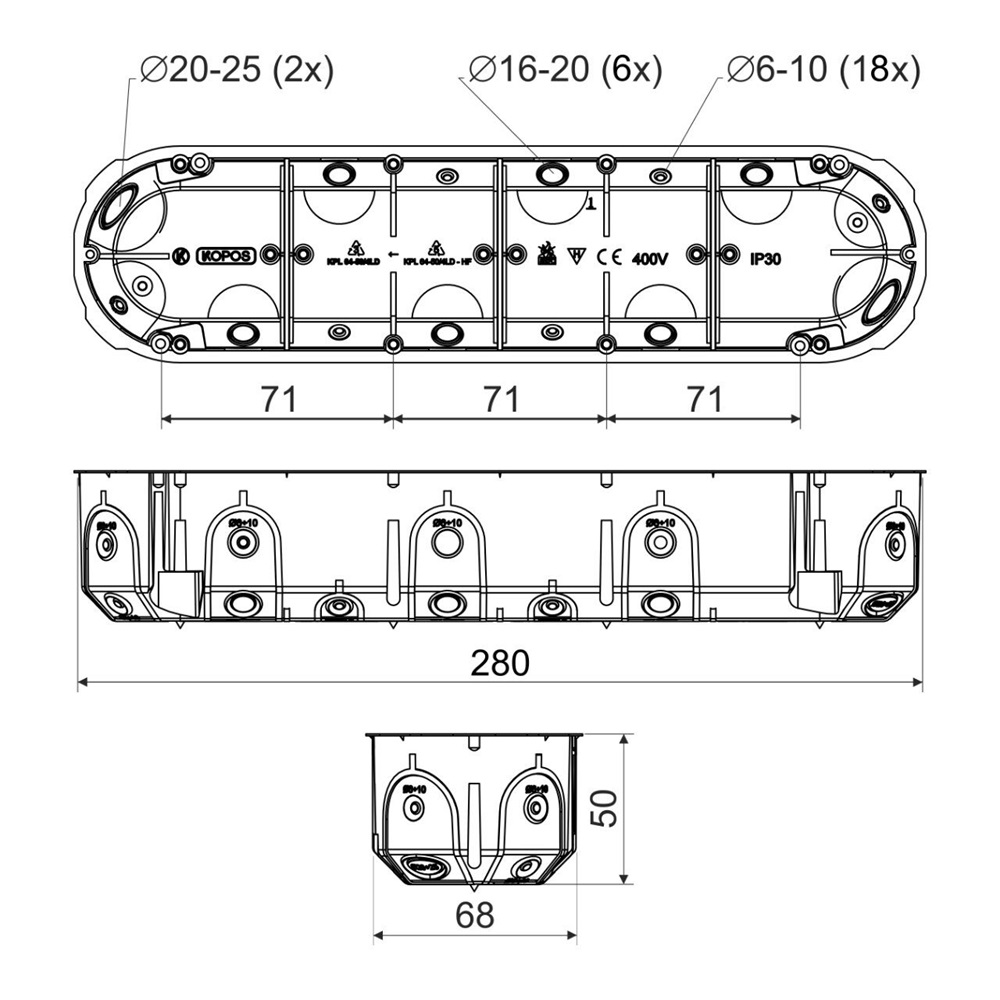 Doza aparataj Kopos KPL64-50/4LDNA, 4 module, galben - imagine 2