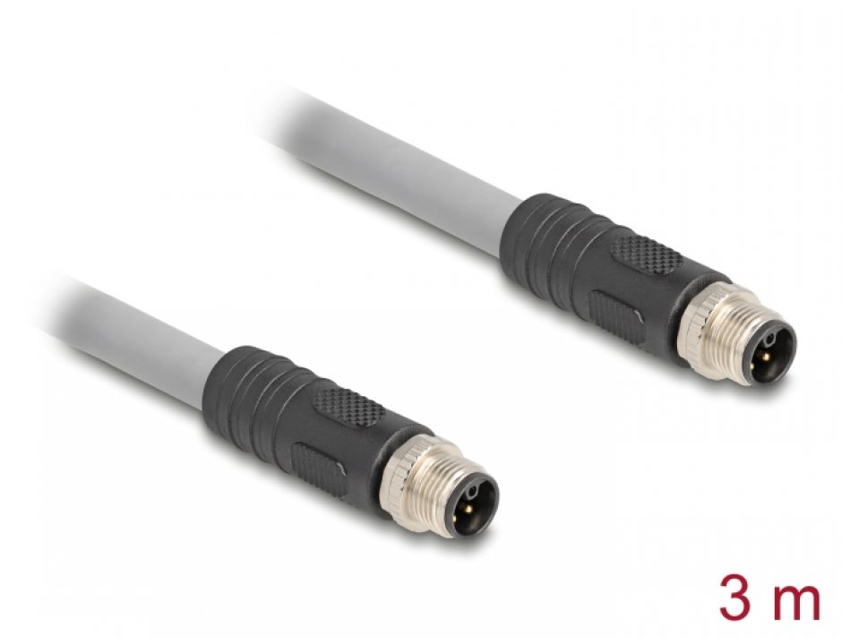 Cablu M12 L-coded 5P 3m Delock PUR, 16A