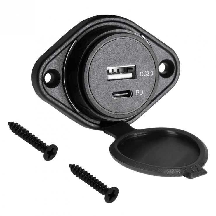 Incarcator Auto 18W USB-A+Type-C, Montaj Panou