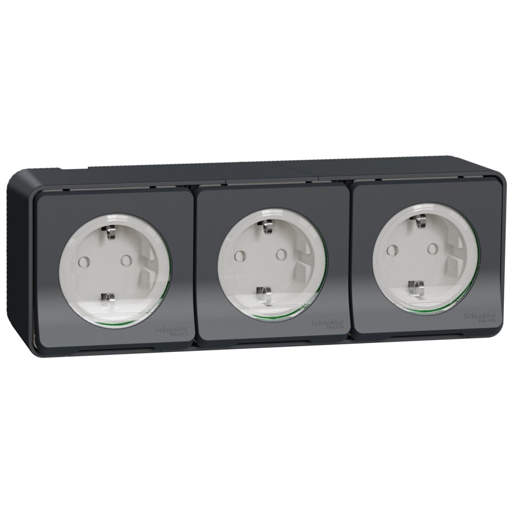 3xPriza modulara aparenta 2P+E, fara surub cu obturator Schneider Mureva Styl MUR36038, Antracit