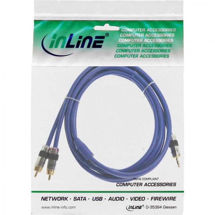 Cablu Audio Premium 3.5mm la 2x RCA, 10m, Inline