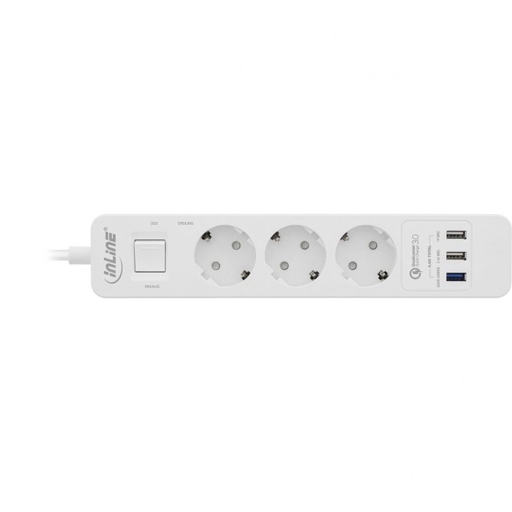 Prelungitor InLine 3x Schuko + QC USB, 1.5m, Alb