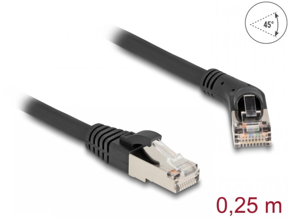 Cablu RJ45 6A S/FTP Delock, 0.25m, Unghi 45°