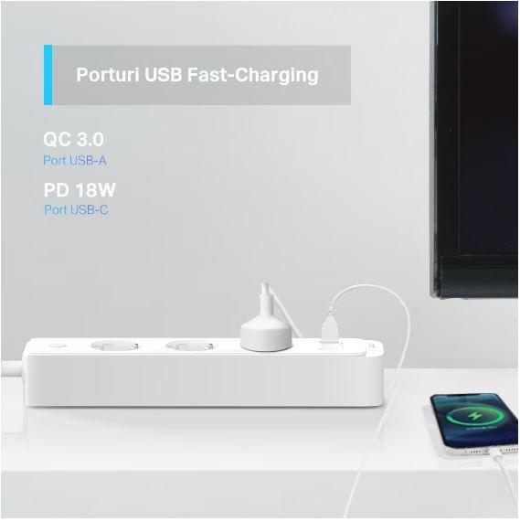 Priză Inteligentă TP-Link TAPO P300 - 3 Prize + 2 USB - imagine 4