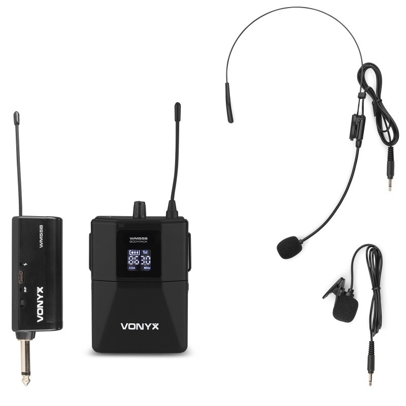 Set microfon cu lavaliera si microfon cu casca UHF Vonyx WM55B, 10 canale