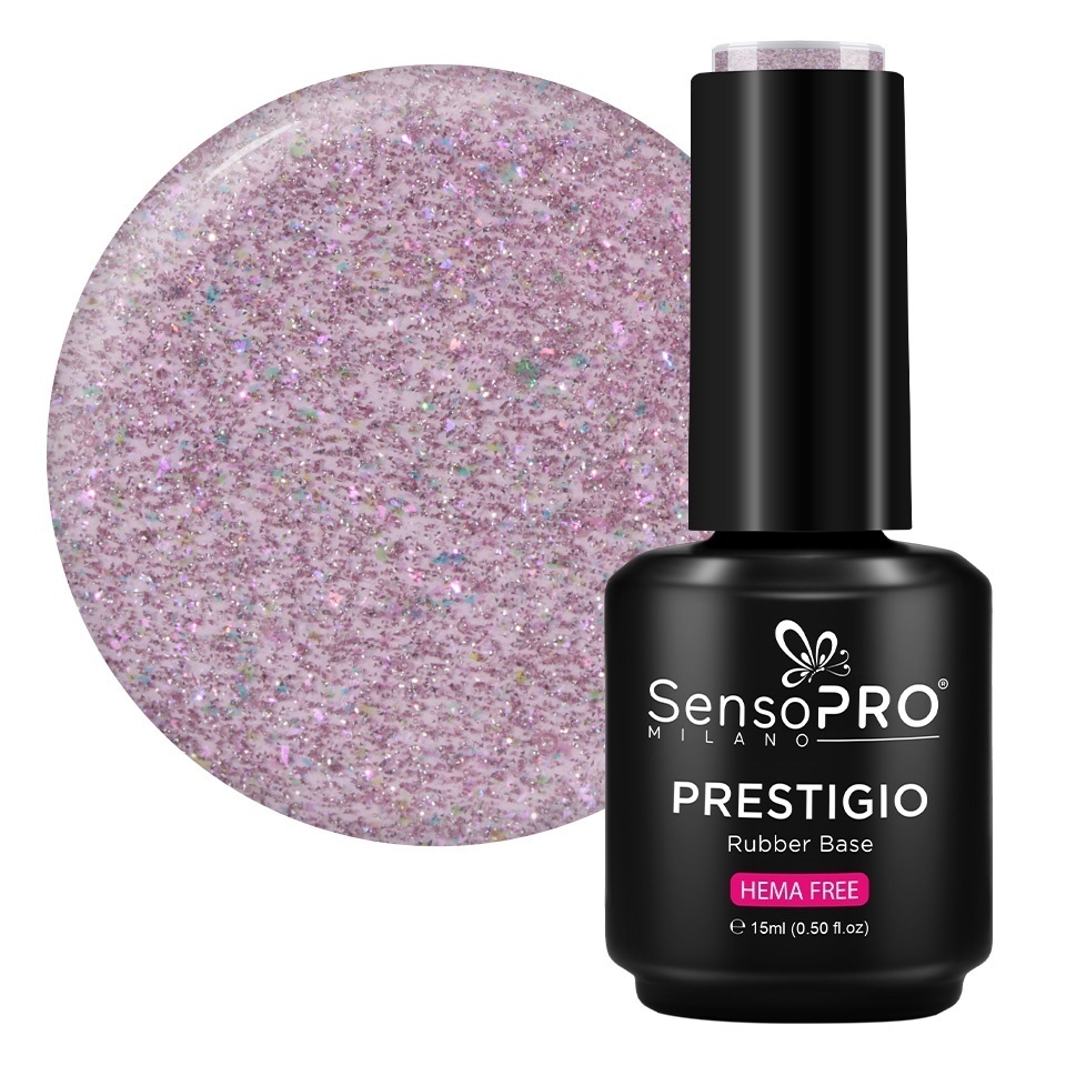 Rubber Base PRESTIGIO Mystic Glitter 15ml, Hema Free