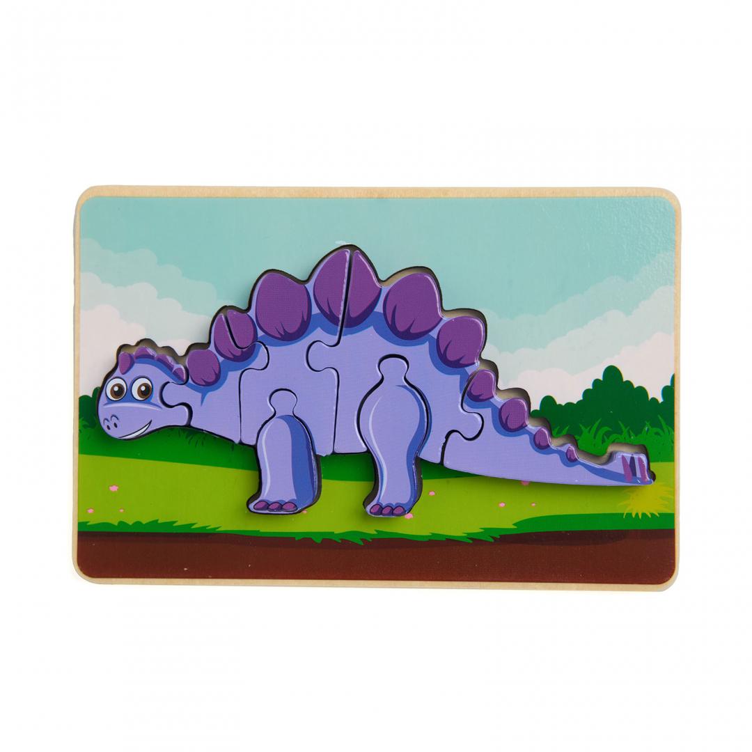 Puzzle Lemn Stegozaur 8 Piese - Joc Educativ Copii - imagine 3