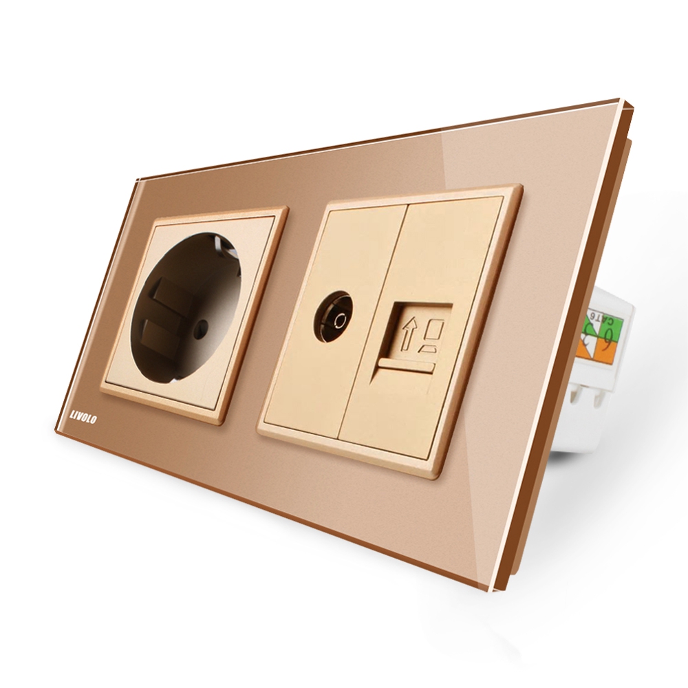 Priza Schuko și TV/Internet Livolo cu Rama Sticlă - imagine 17