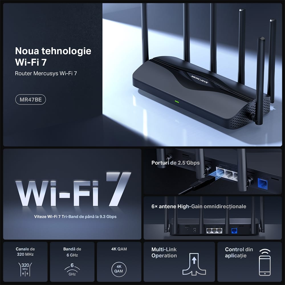 Router Wi-Fi 7 Mercusys MR47BE BE9300 Tri-Band 2.5G - imagine 12