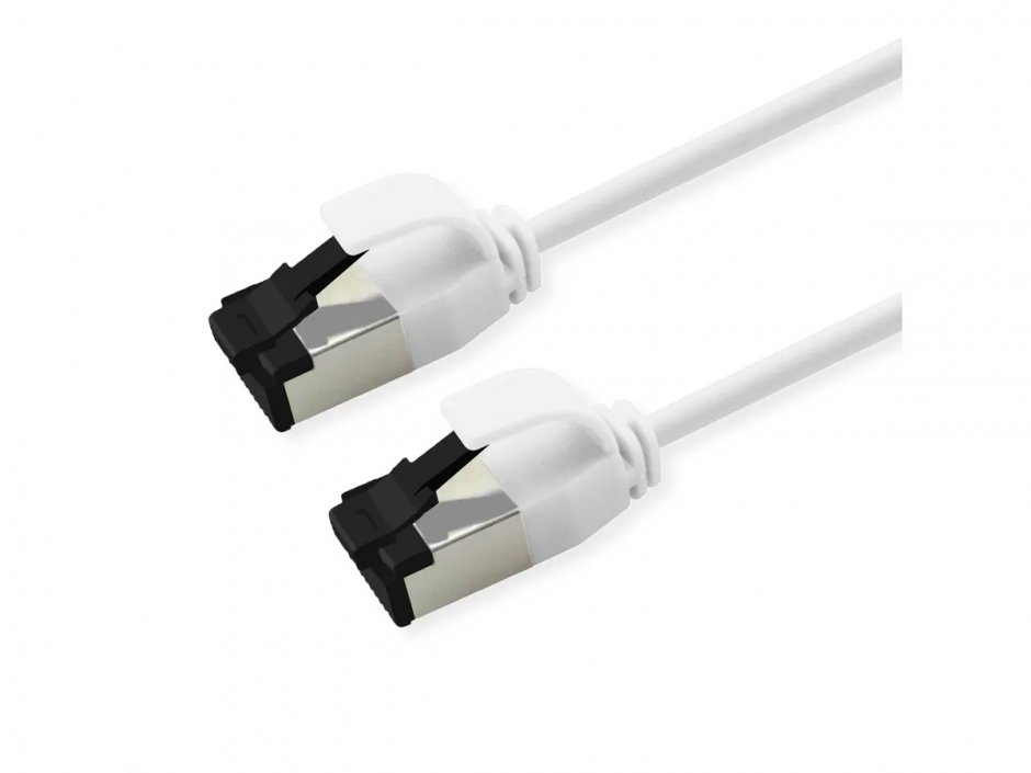 Cablu de rețea RJ45 Cat.8.1 Slim 0.3m Alb Roline, 40 Gbps