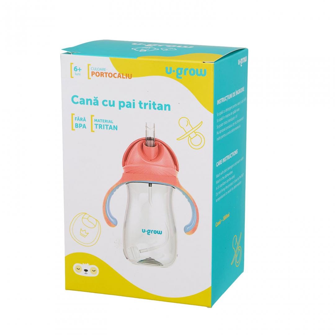 Cana cu Pai Tritan 300ml Orange U-Grow - Fără BPA - imagine 5