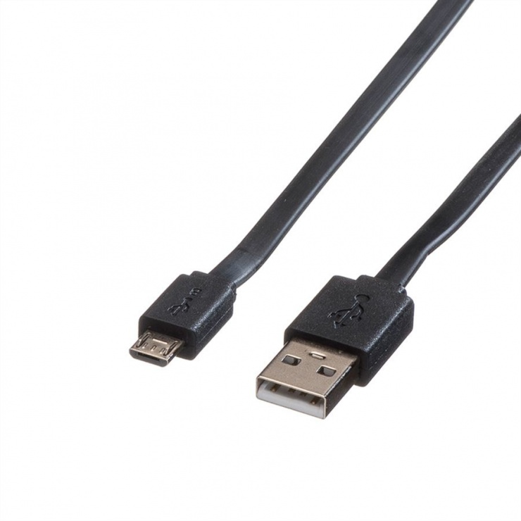Cablu Micro USB Flat 1m Roline, Negru