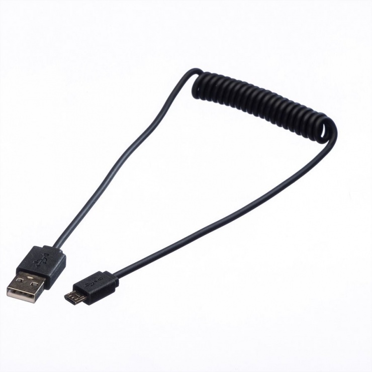 Cablu Spiralat USB 2.0 Micro-B Roline 1m