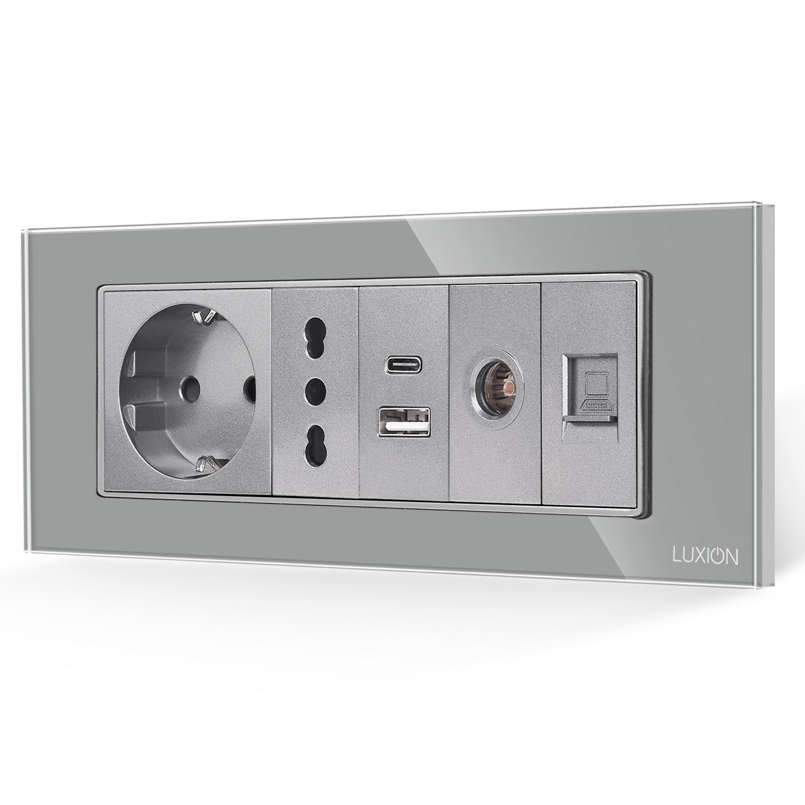 Priza Schuko, USB, TV, Internet Sticlă LUXION - imagine 13