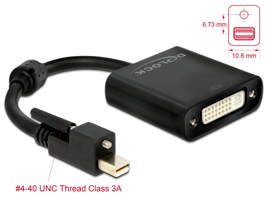 Adaptor Mini DP la DVI 4K Activ, prindere șurub Delock