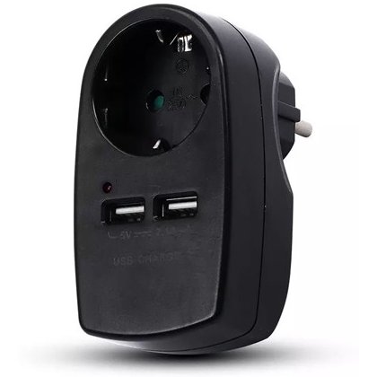 Adaptor Priză 16A + 2USB, V-TAC, Negru