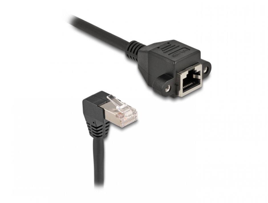 Cablu RJ45 Cat.6A Delock 0.5m, Unghi, Negru