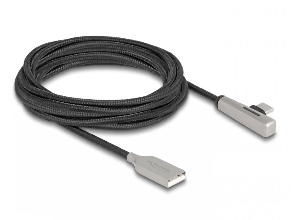 Cablu Delock USB-C 3m, 60W Fast Charging, LED